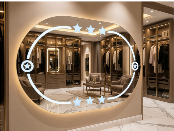 Luxury 2x3 Ft Dimmable Double LED Mirror with Touch Sensor | Capsule Shape Wall Mirror | Warm White & Gold Light Glow