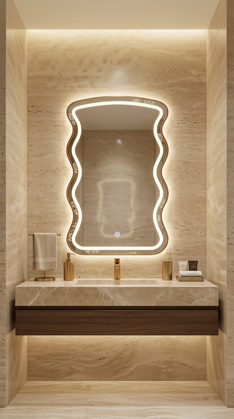 2x5 LED Wall Mirror Dimmable Double Light – Gold & Warm White | Touch Sensor Dressing Mirror