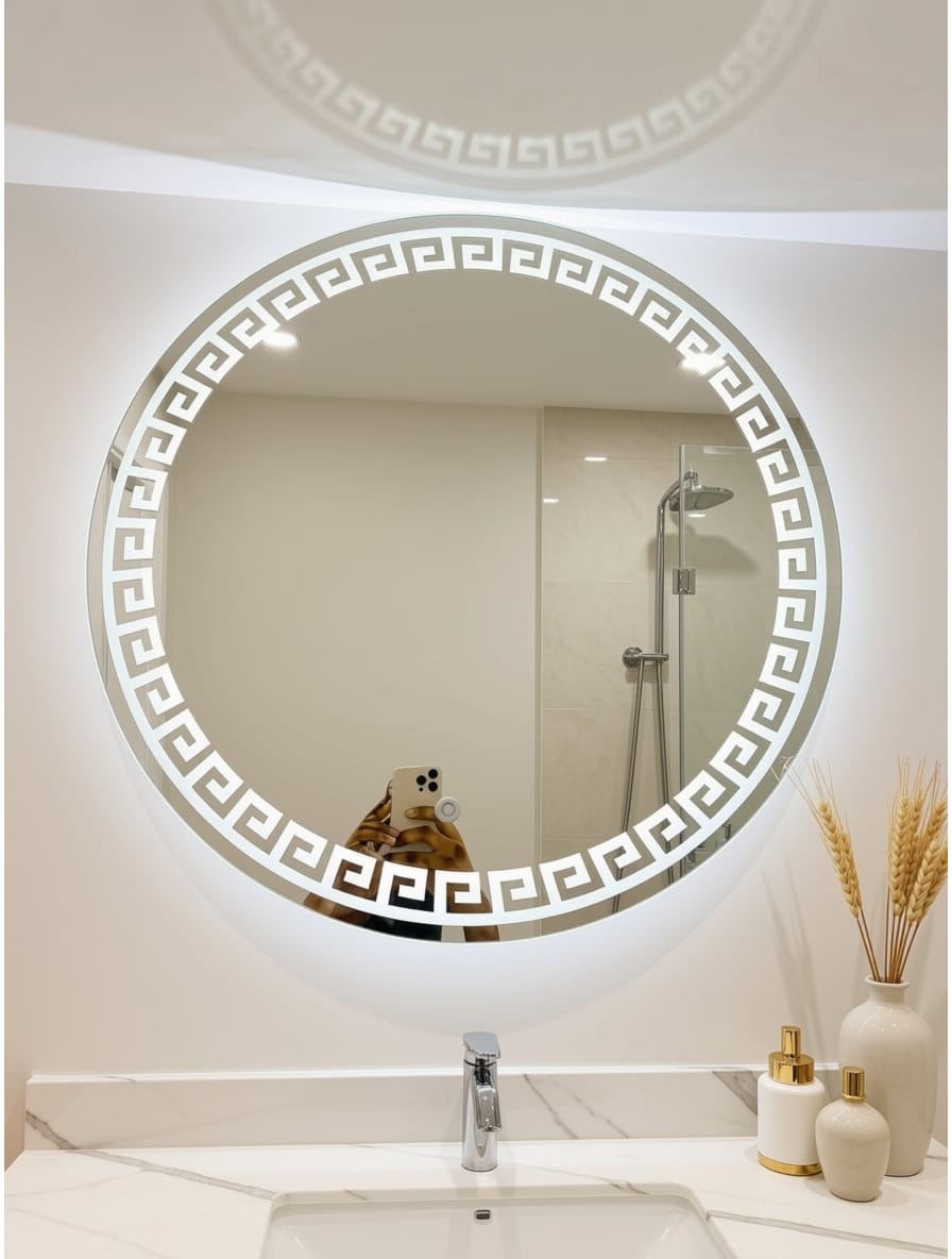 Stylish 2x2 Ft Dimmable Double LED Square Mirror with Touch Sensor | Premium Wall Mirror | Warm White & Gold Light Glow