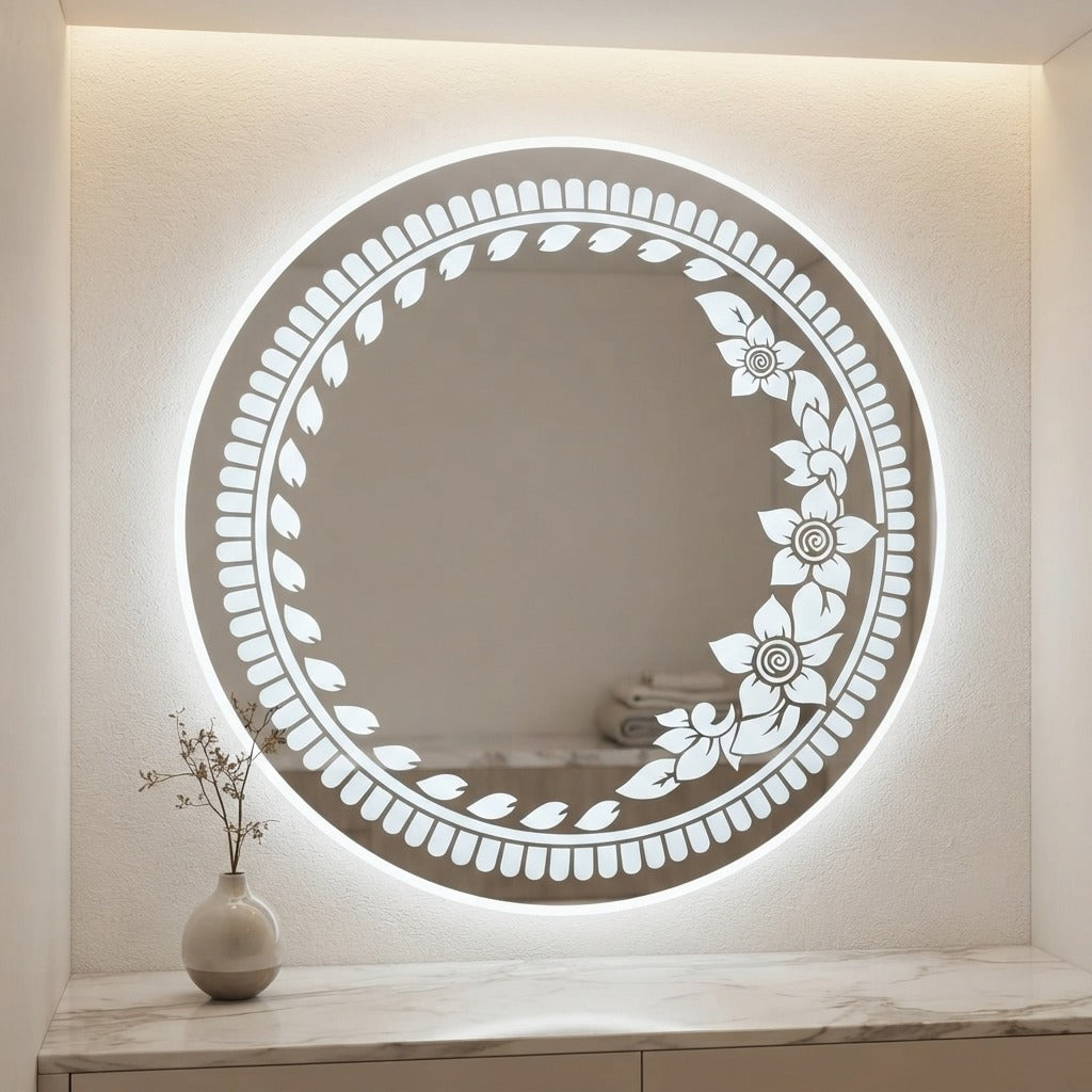 2x2 Round LED Dressing Mirror – Touch Sensor Dimmable | Warm White Light