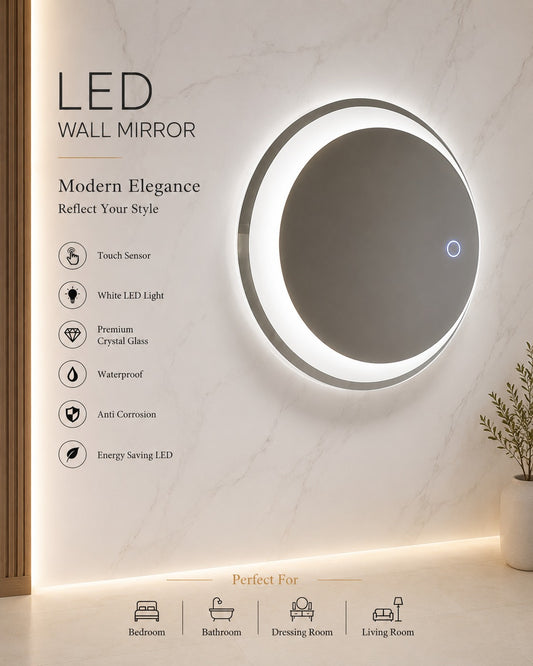 2.5 x 2.5 LED Wall Mirror – Double LED Dimmable | Warm White Touch Sensor Square Mirror