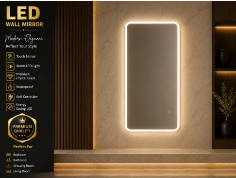 2x3.5 LED Wall Mirror – Double LED Dimmable | Warm White Touch Sensor Rectangular Mirror