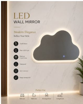 2x3 LED Wall Mirror – Double LED Dimmable | Warm White Touch Sensor Vanity Mirror