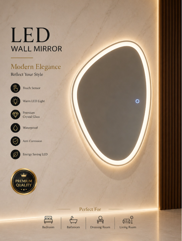 2 x 2.5 LED Wall Mirror – Double LED Dimmable | Warm White Touch Sensor Rectangular Mirror