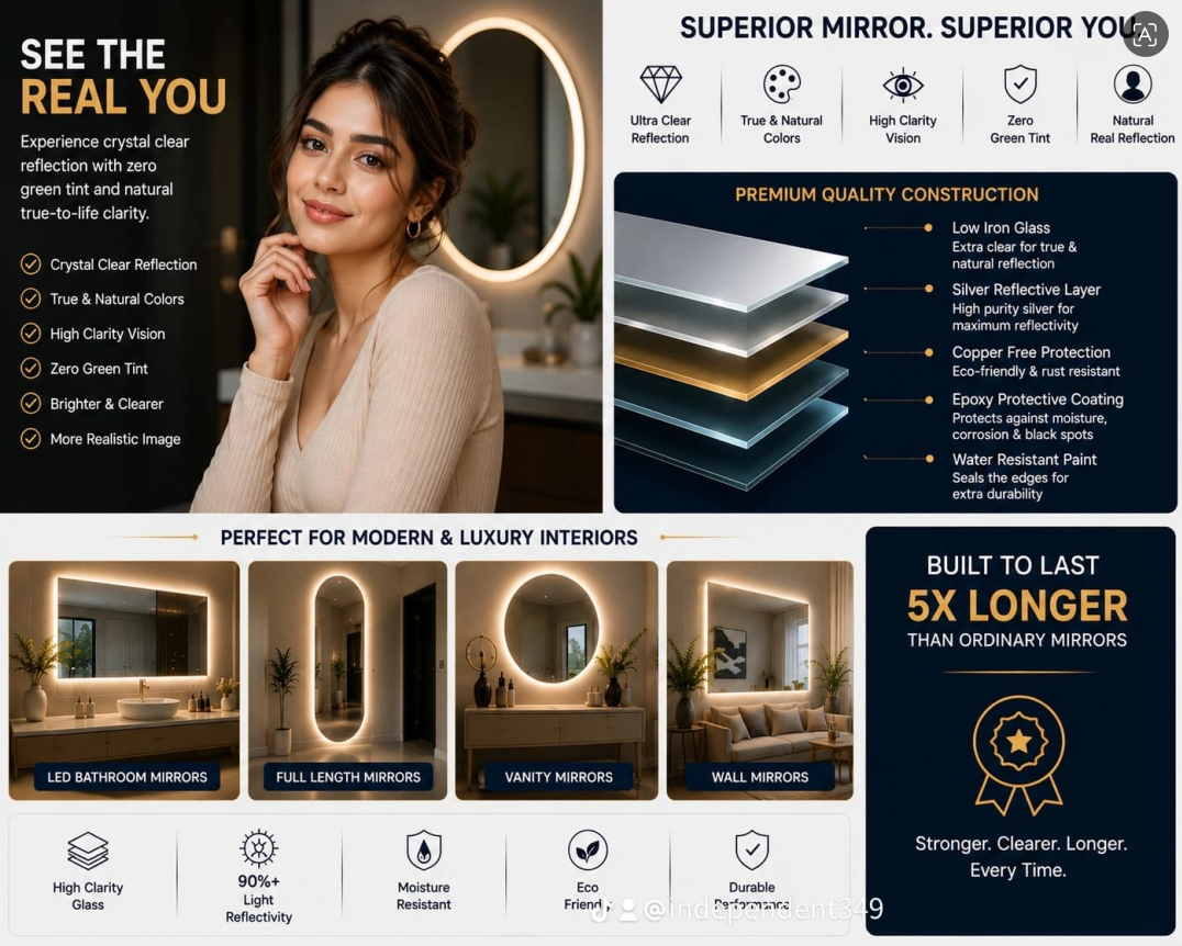 1.5 x 3 LED Wall Mirror – Double LED Dimmable | Warm White Touch Sensor Rectangular Mirror