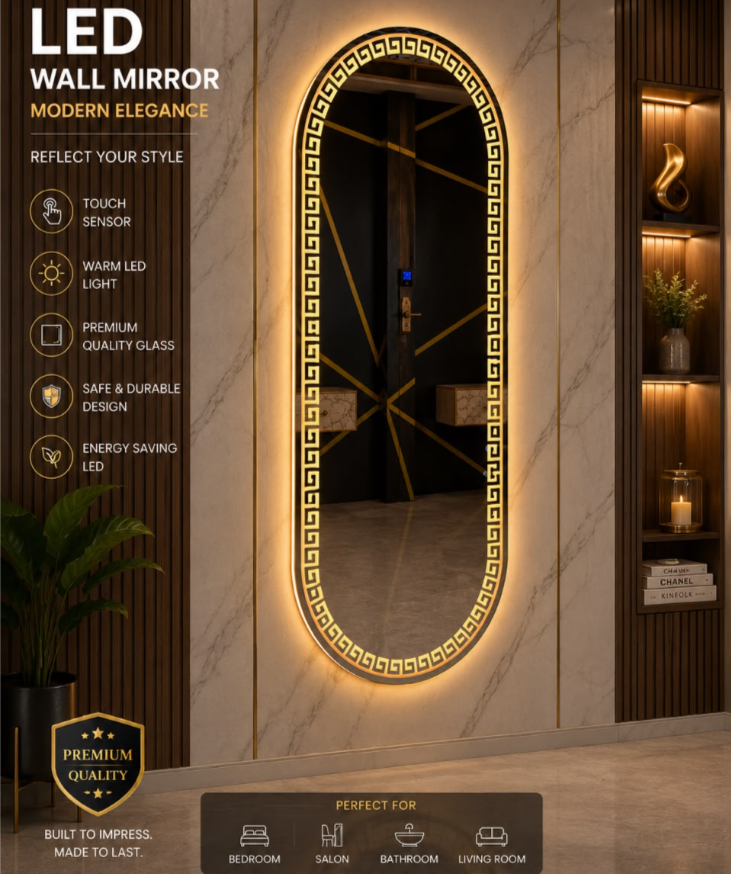 Luxury 2x5 Ft Dimmable Double LED Mirror with Touch Sensor | Capsule Shape Full Length Mirror