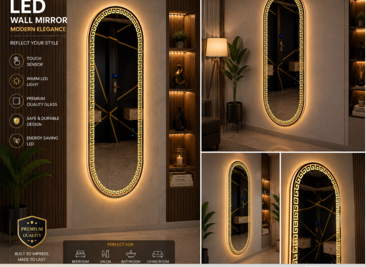 Luxury 2x5 Ft Dimmable Double LED Mirror with Touch Sensor | Capsule Shape Full Length Mirror