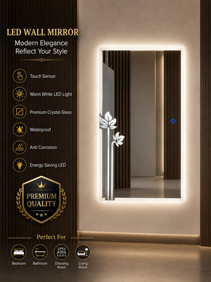 Luxury 2x2.5 Ft Dimmable Double LED Square Mirror with Touch Sensor | Wall Mounted Mirror | Warm White & Gold Light Glow
