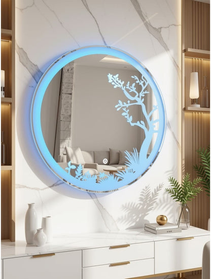 Luxury 2x2 Ft Dimmable Double LED Mirror with Touch Sensor | Round/Capsule Shape Wall Mirror | Warm White & Gold Light Glow