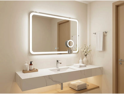 Elegant 2x3 Ft Dimmable Double LED Square Mirror with Touch Sensor | Wall Mounted | Warm White & Gold Light Glow