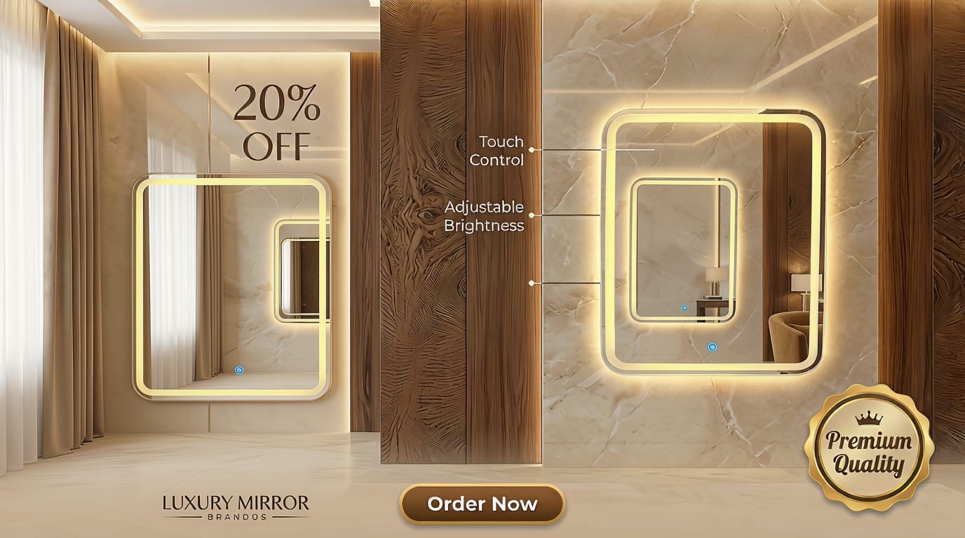 2.5 x 2 LED Wall Mirror Dimmable Double Light – Soft Warm White | Modern Rectangular Dressing & Bathroom Mirror