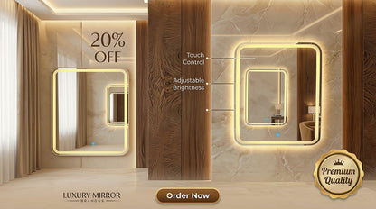 2.5 x 2 LED Wall Mirror Dimmable Double Light – Soft Warm White | Modern Rectangular Dressing & Bathroom Mirror