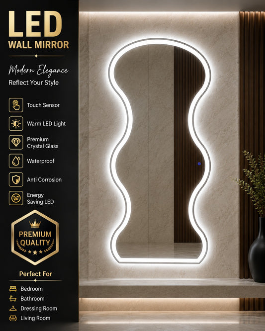 2x5 LED Wall Mirror Dimmable Double Light – Gold & Warm White | Touch Sensor Modern Dressing Mirror