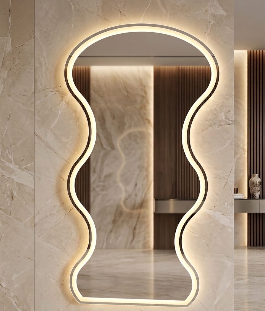2x5 LED Wall Mirror Dimmable Double Light – Gold & Warm White | Touch Sensor Modern Dressing Mirror