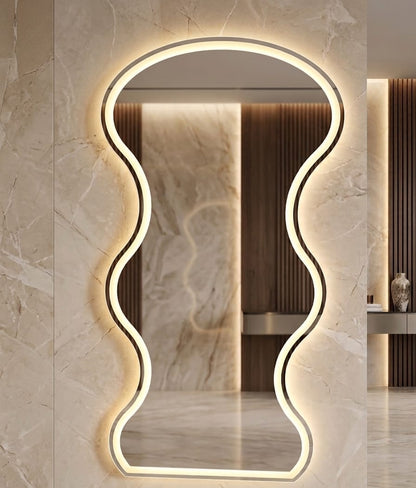 2x5 LED Wall Mirror Dimmable Double Light – Gold & Warm White | Touch Sensor Modern Dressing Mirror