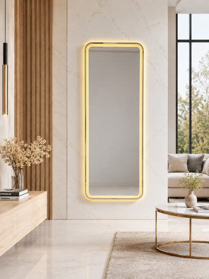 2x5 LED Dressing Mirror – Double LED Dimmable | Gold & Warm White Touch Sensor Wall Mirror