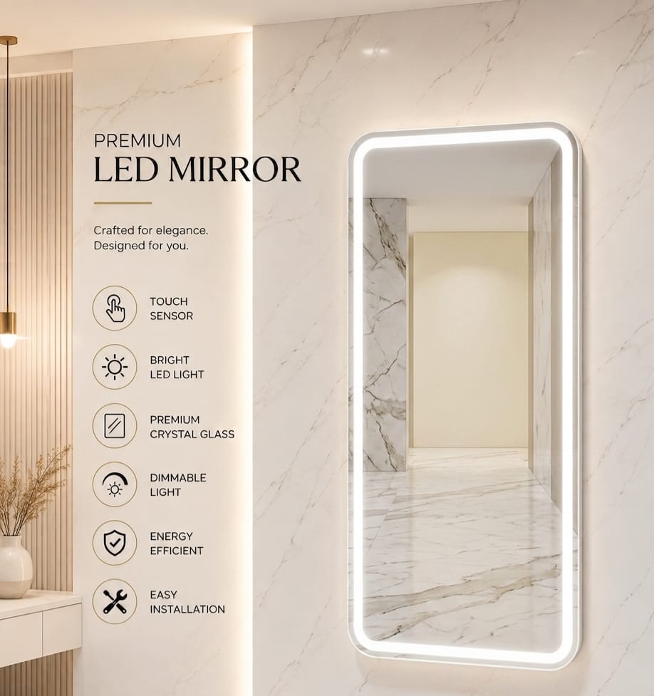 2x5 LED Dressing Mirror – Double LED Dimmable | Gold & Warm White Touch Sensor Wall Mirror