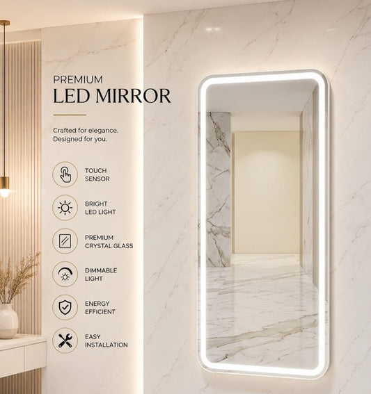 2x5 LED Dressing Mirror – Double LED Dimmable | Gold & Warm White Touch Sensor Wall Mirror
