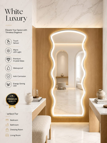 2x5 LED Wall Mirror Dimmable Double Light – Gold & Warm White | Touch Sensor Dressing Mirror