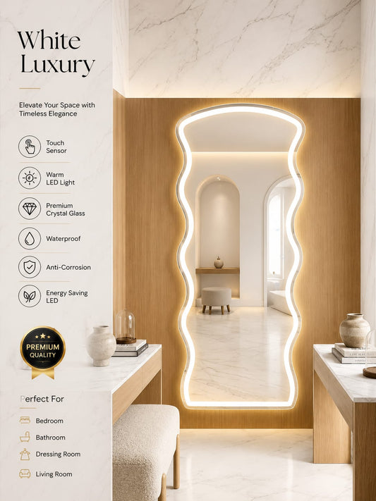 2x5 LED Wall Mirror Dimmable Double Light – Gold & Warm White | Touch Sensor Dressing Mirror