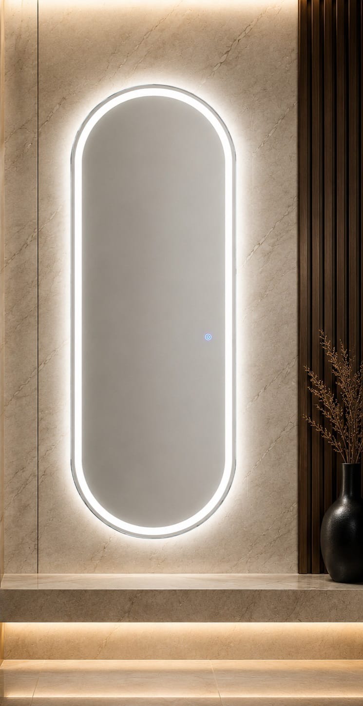 2x5 Premium LED Wall Mirror – Double LED Dimmable | Gold & Warm White Touch Sensor Mirror