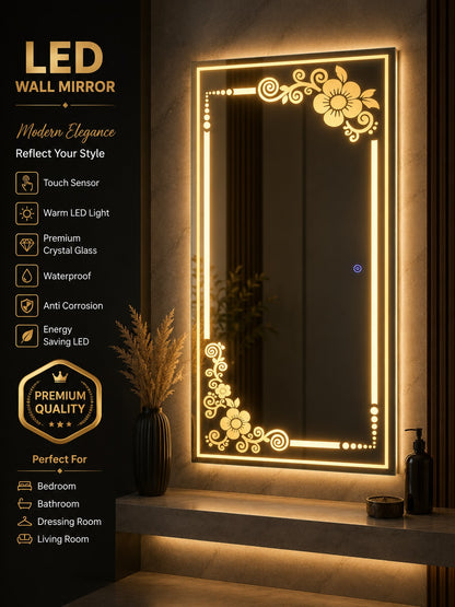 2x3.5 LED Wall Mirror – Double LED Dimmable | Warm White Touch Sensor Dressing Mirror