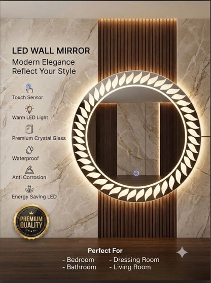 Premium 2x2 Ft Dimmable Double LED Square Mirror with Touch Sensor | Wall Mounted | Warm White & Gold Light Glow