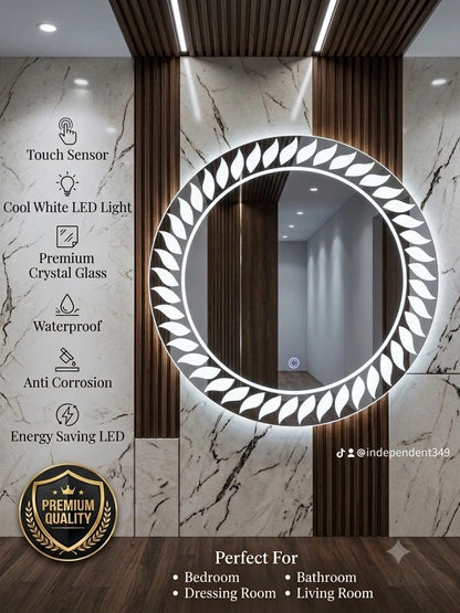 Premium 2x2 Ft Dimmable Double LED Square Mirror with Touch Sensor | Wall Mounted | Warm White & Gold Light Glow