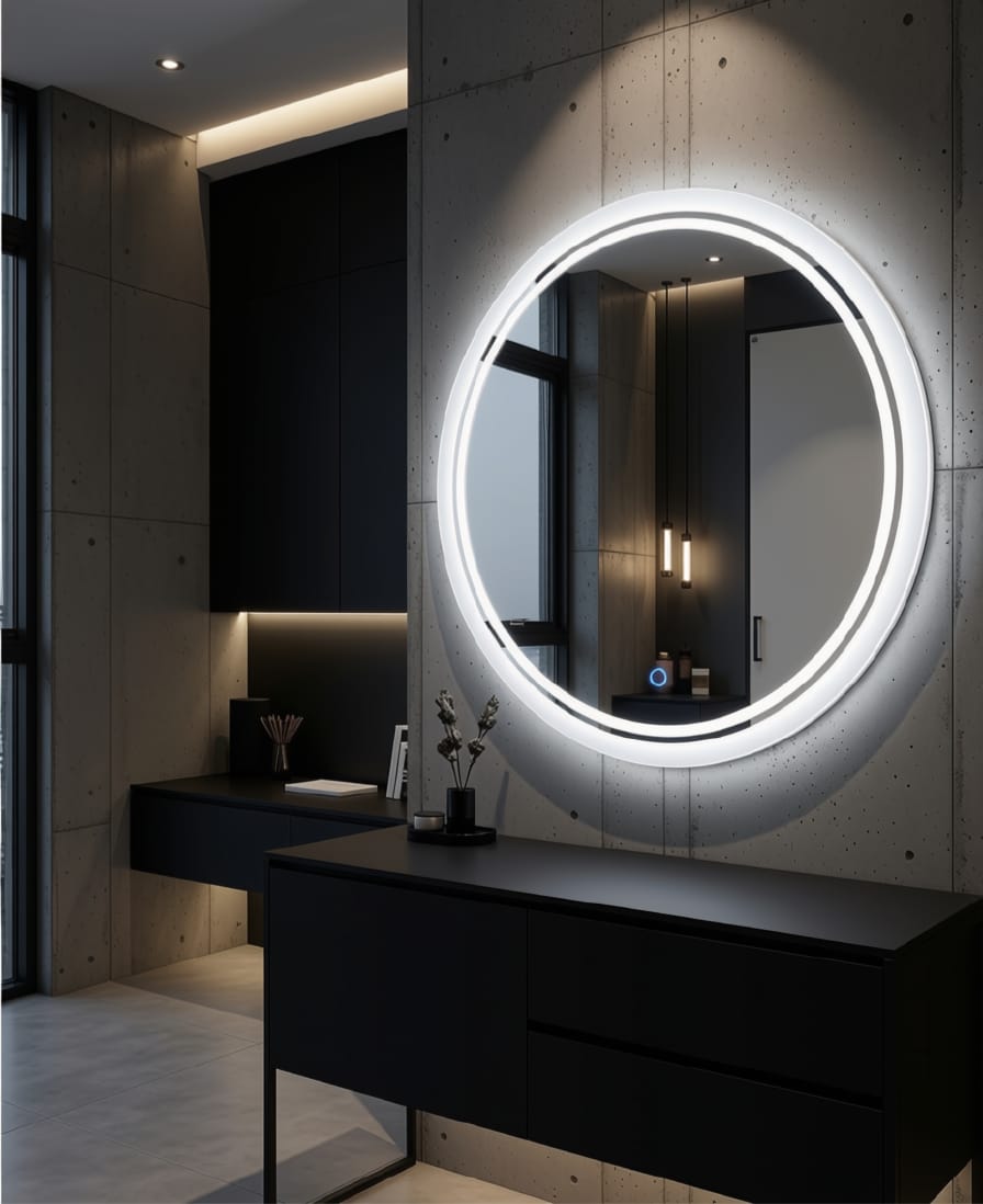 Premium 2x2 Ft Dimmable Double LED Square Mirror with Touch Sensor | Wall Mounted | Warm White & Gold Light Glow