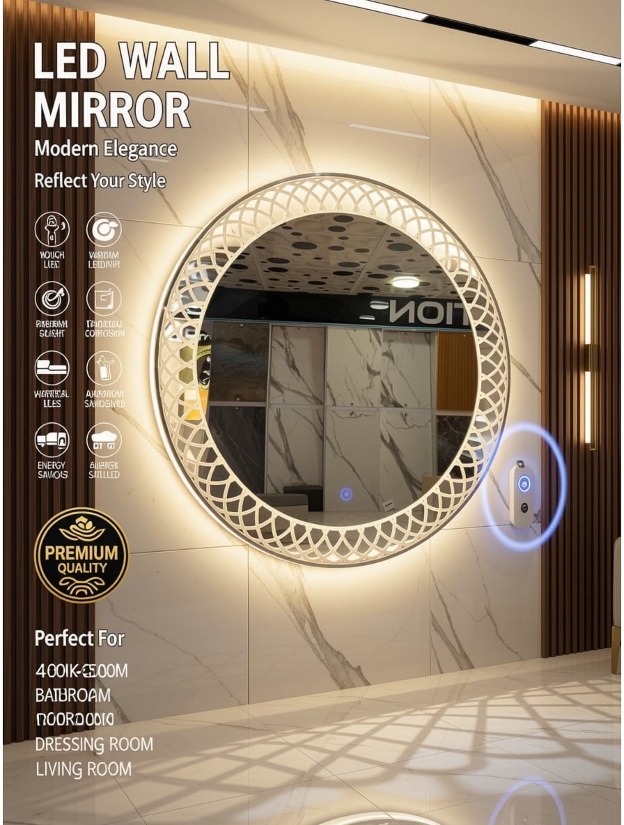 Elegant 2x2 Ft Dimmable Double LED Square Mirror with Touch Sensor | Modern Wall Mirror | Warm White & Gold Light