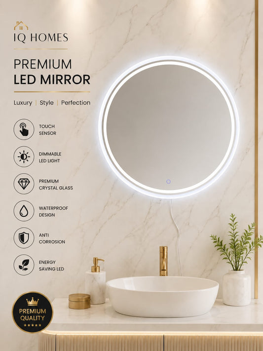 2x2 LED Wall Mirror – Dimmable Double Light | Soft Warm White Round Mirror