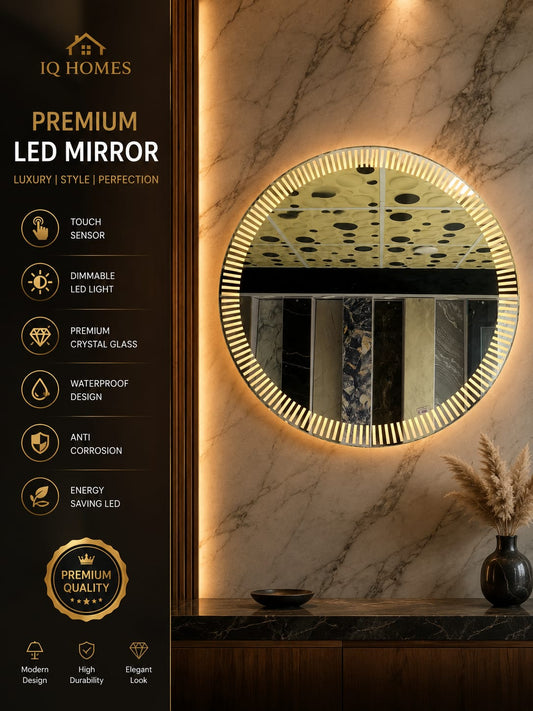 2x2 LED Wall Mirror – Dimmable Double Light | Soft Warm White Round Mirror