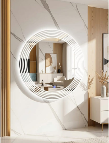 Luxury 2x2 Ft Dimmable Double LED Mirror with Touch Sensor | Capsule/Round Wall Mirror | Warm White & Gold Light Glow