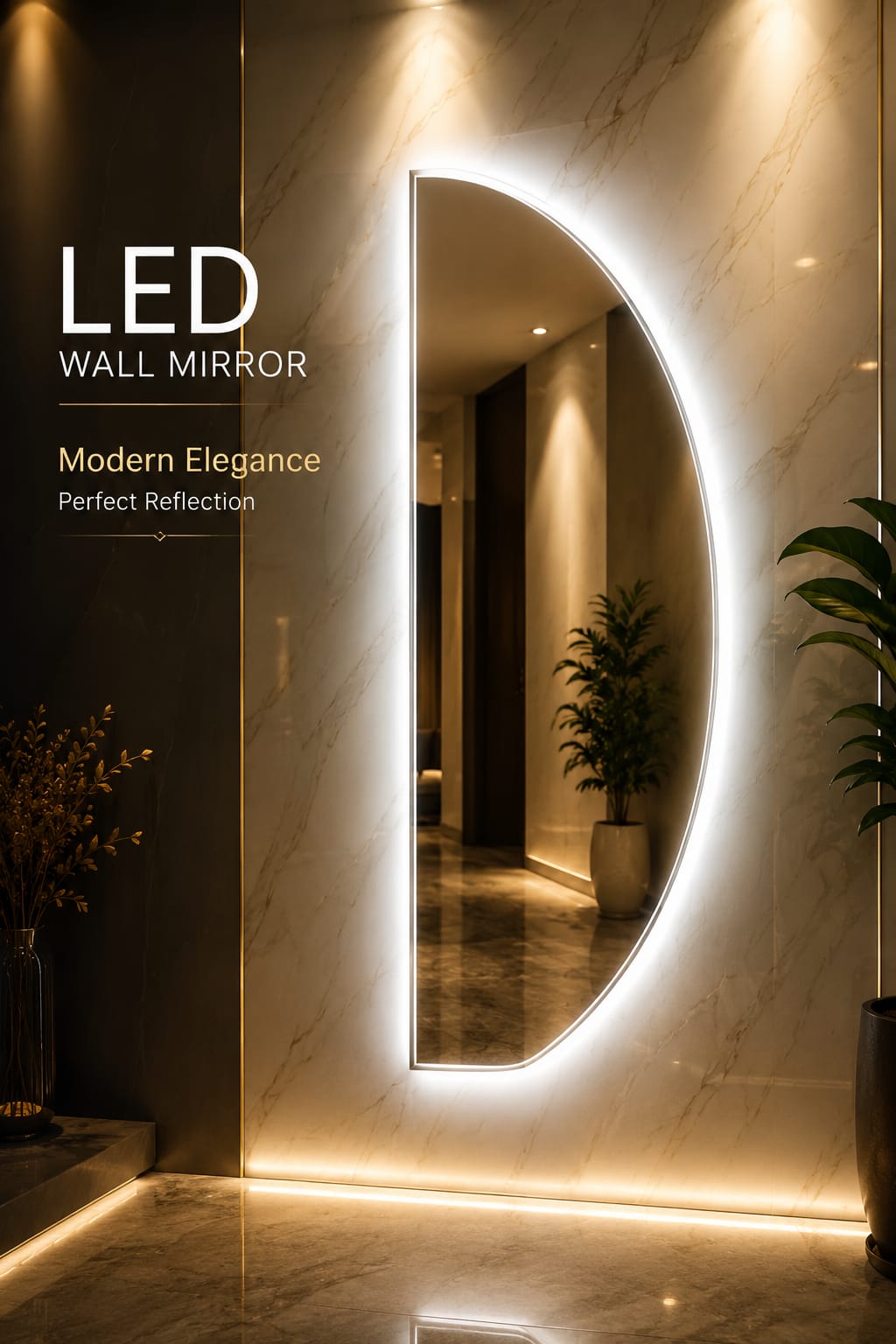 2.5 x 5 LED Wall Mirror – Double LED Dimmable | Warm White Touch Sensor Large Dressing Mirror