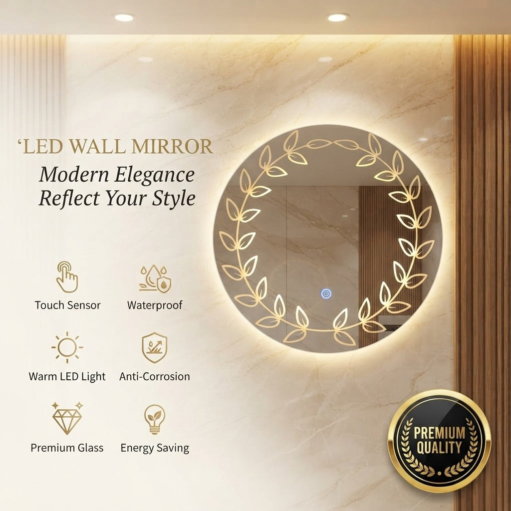 2x2 Round LED Mirror – Double LED Dimmable | Warm White Touch Sensor Wall Mirror