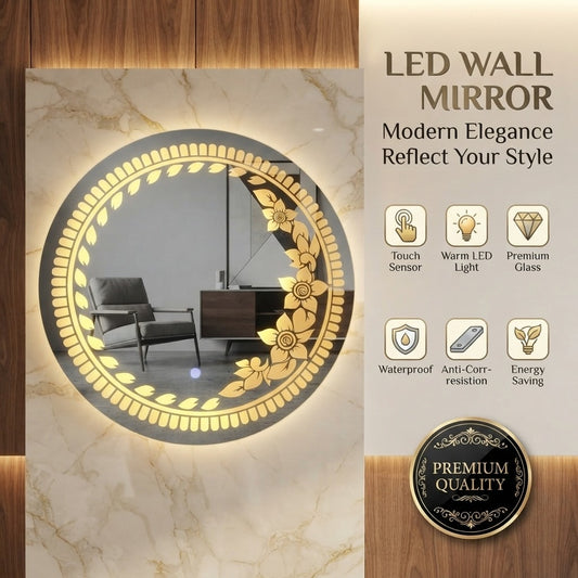 2x2 Round LED Dressing Mirror – Touch Sensor Dimmable | Warm White Light