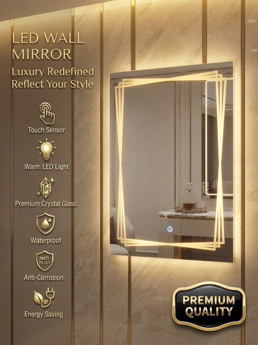 2x3 LED Wall Mirror – Double LED Dimmable | Warm White Touch Sensor Vanity Mirror