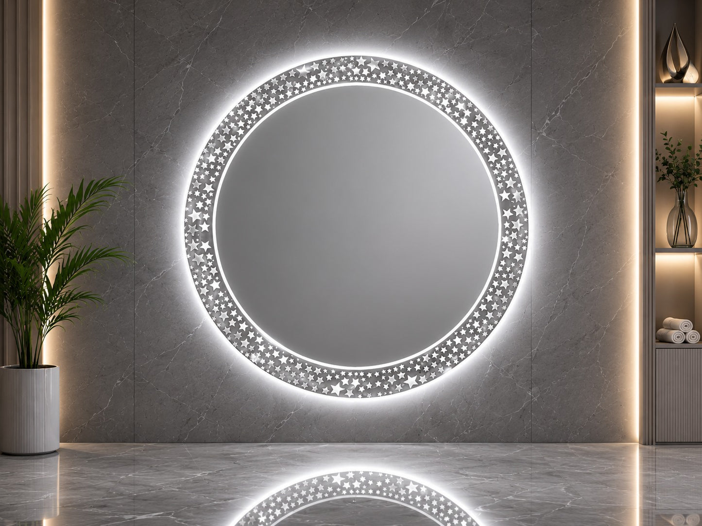 2x2 Round LED Wall Mirror – Dimmable Double Light | Touch Sensor Vanity Mirror